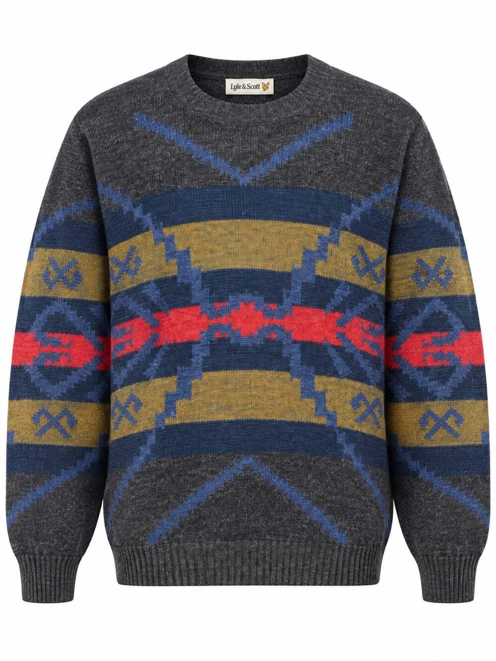 Vintage Lyle & Scott Club Sweater Large Wool Blend Geometric Grandpa Core Retro